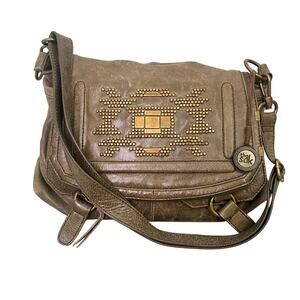 The Sak Silverlake Suede Leather Studded Messenger Crossbody Bag Olive